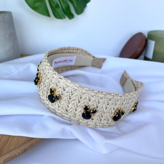 Cream Raffia Rhinestone Headband