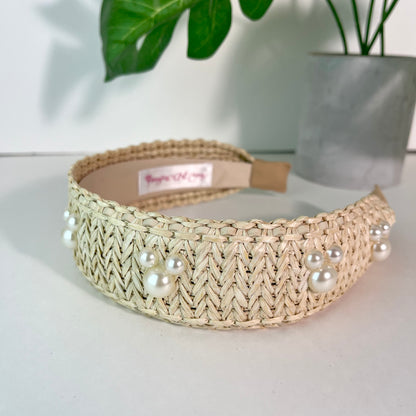 Cream Raffia Pearl Headband