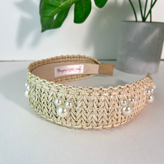 Cream Raffia Pearl Headband