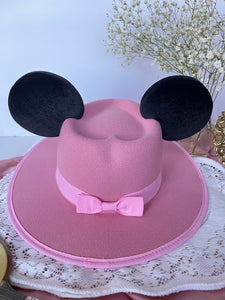 Sombrero de Ratón Panamá Orejas Negras - Corazón Rosa Rosa
