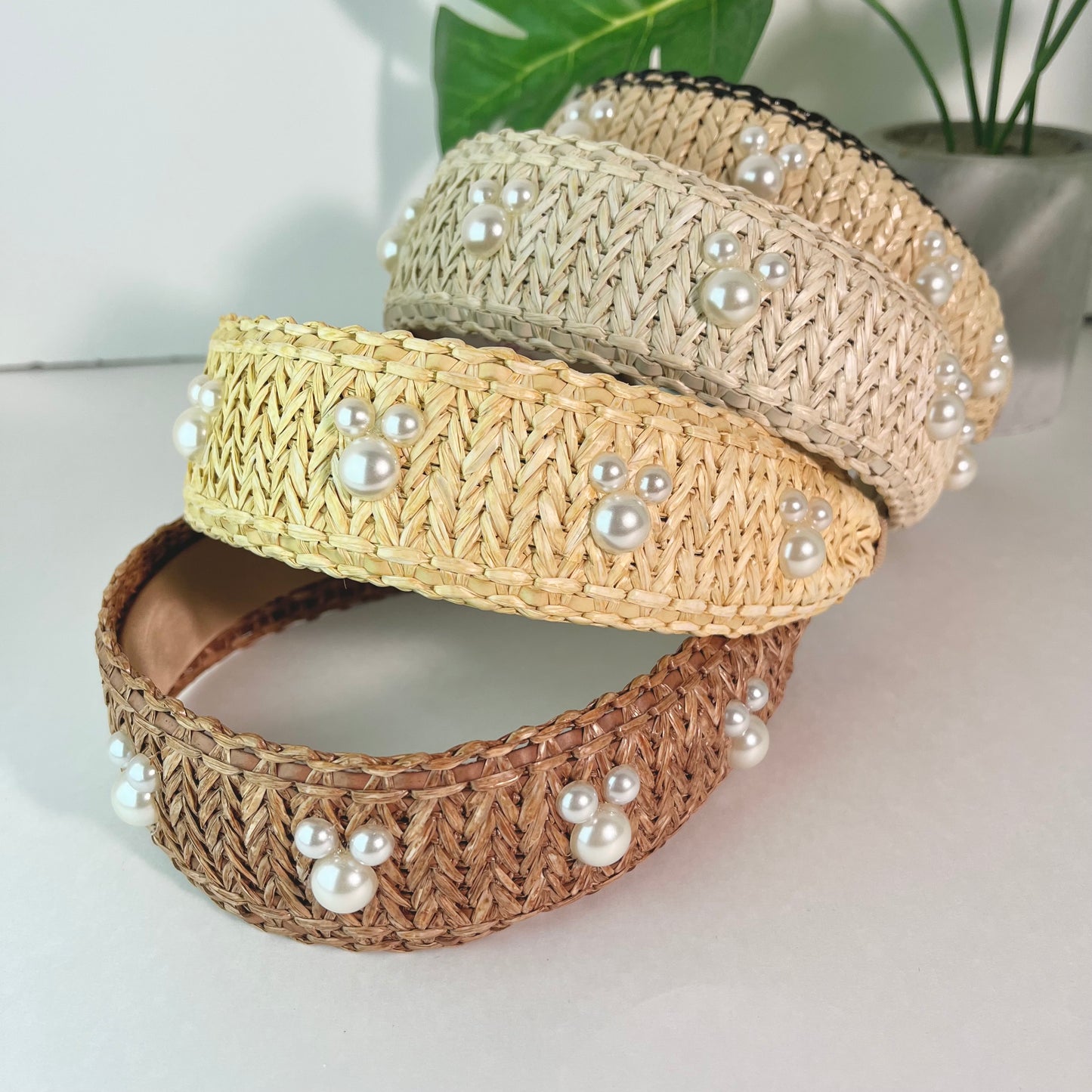Brown Raffia Pearl Headband
