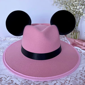 Black Ears - Rose Pink Heart Panama Mouse Hat