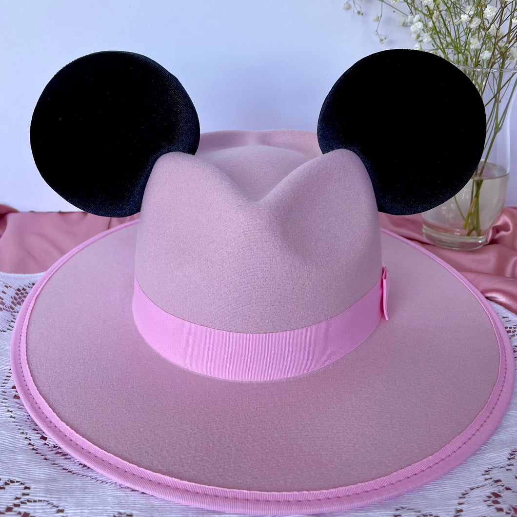 Black Ears - Blush Pink Heart Panama Mouse Hat