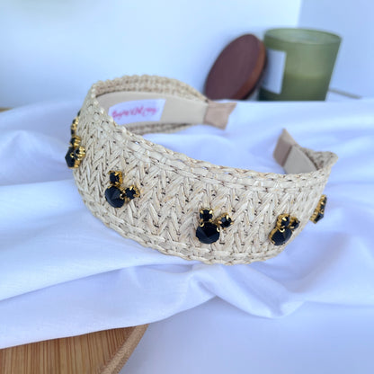 Cream Raffia Rhinestone Headband