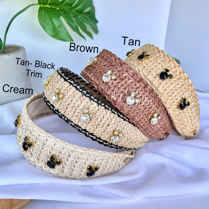 Brown Raffia Rhinestone Headband