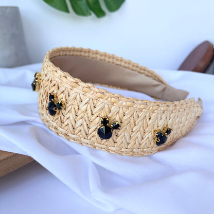 Tan Raffia Rhinestone Headband