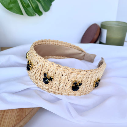 Tan Raffia Rhinestone Headband
